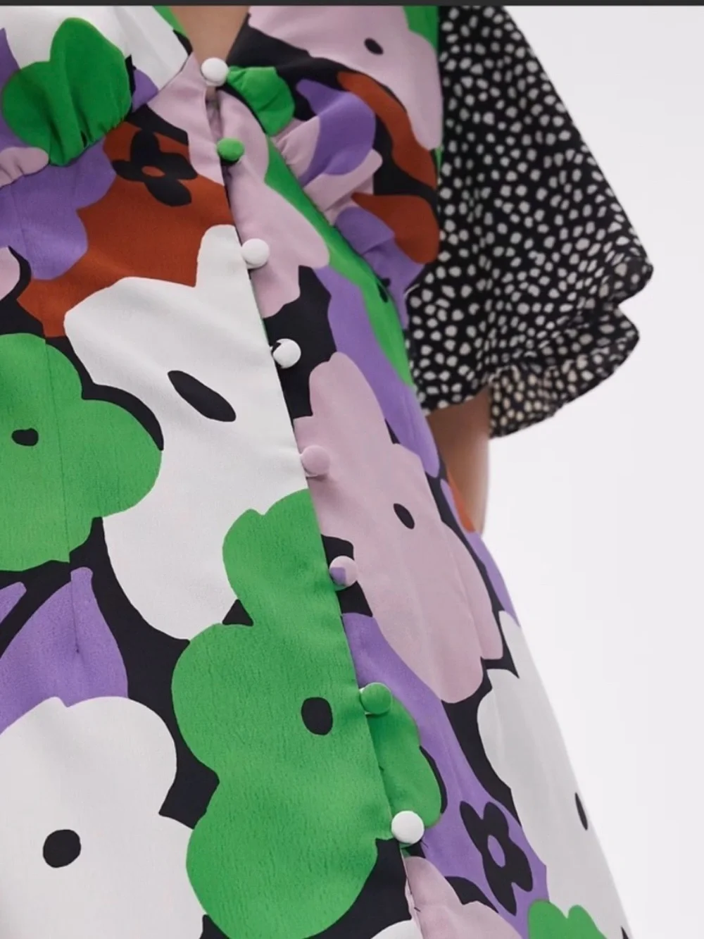 Sold Topshop Mixed Print Floral Polka Dot Midi Dress Multi-Color Flutter Sleeve - Picture 3 of 13